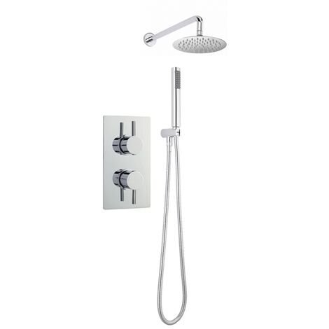 Nuie Rectangular Twin Valve Concealed Mixer Shower with Round Fixed Head and Handset