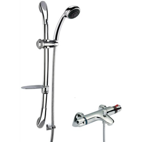 Nuie Reef Thermostatic Bath Shower Mixer with Luxury Curved Slider Rail Kit - Chrome
