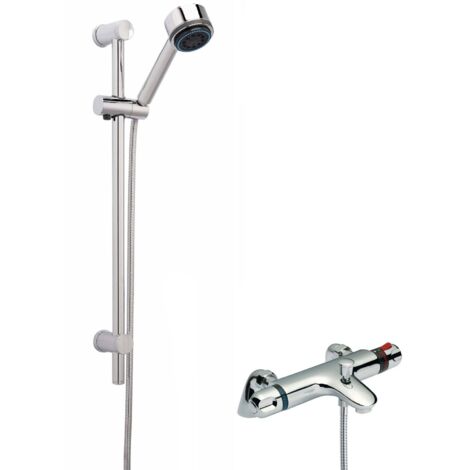 Nuie Reef Thermostatic Bath Shower Mixer with Multi Function Slider Rail Kit - Chrome