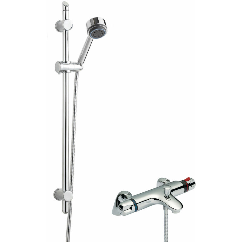 Reef Thermostatic Bath Shower Mixer with Single Function Slider Rail Kit - Chrome - Nuie