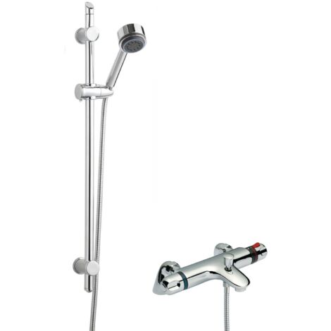 Nuie Reef Thermostatic Bath Shower Mixer with Single Function Slider Rail Kit - Chrome