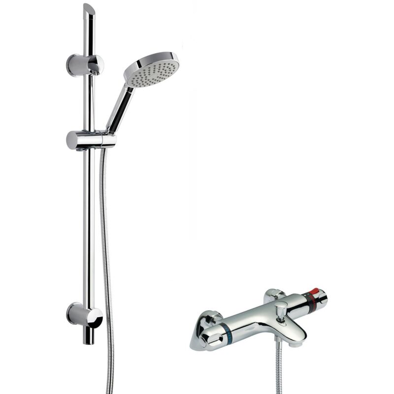 Reef Thermostatic Bath Shower Mixer with Slim Single Function Slider Rail Kit - Chrome - Nuie