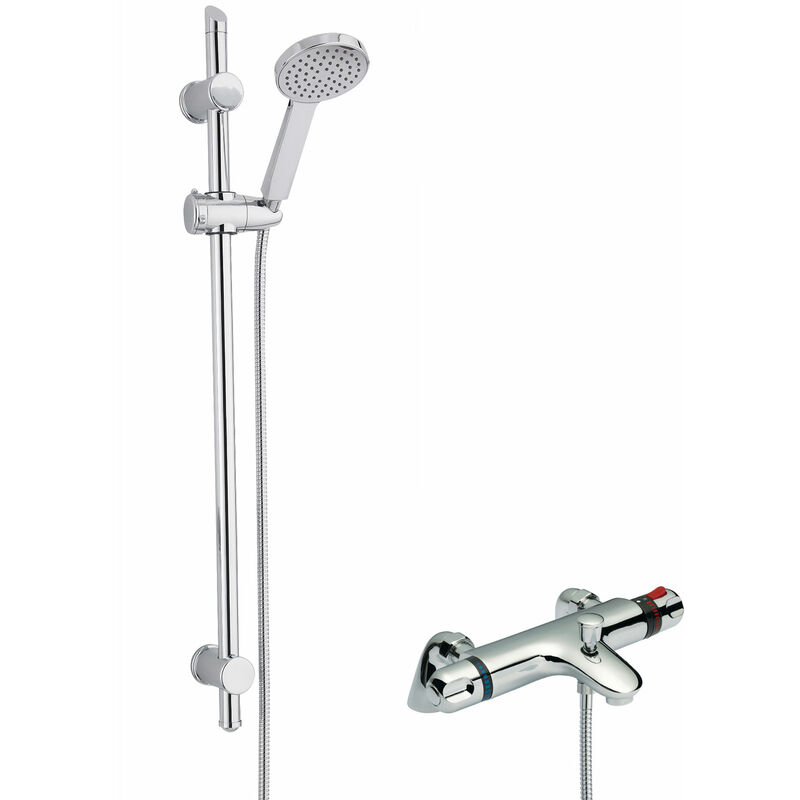 Nuie Reef Thermostatic Bath Shower Mixer with Water Saving Slider Rail Kit - Chrome