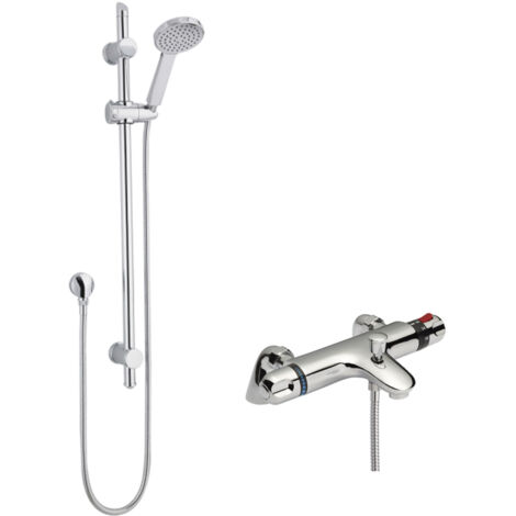 Nuie Reef Thermostatic Bath Shower Mixer with Water Saving Slider Rail Kit - Chrome