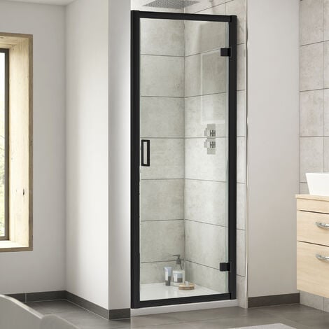 Nuie Rene Hinged Shower Door 900mm Wide with Matt Black Profile - 6mm Glass
