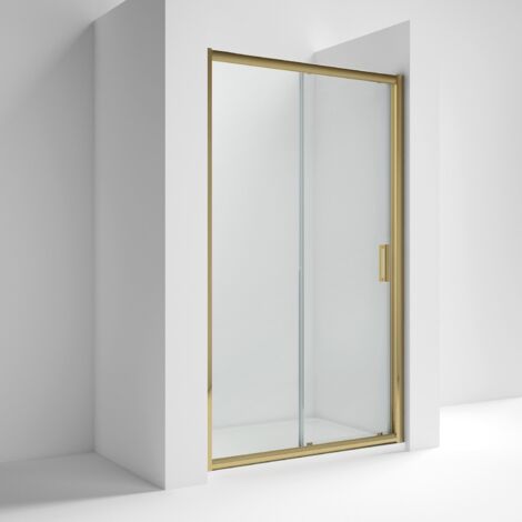 Nuie Rene Sliding Shower Door 1200mm Wide with Brushed Brass Profile - 6mm Glass