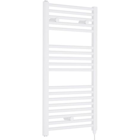 Nuie Round Bar Electric Heated Towel Rail 920mm H x 480mm W - White