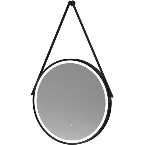 Nuie Salana Black Framed LED Touch Sensor Round Bathroom Mirror  600mm H x 600mm W