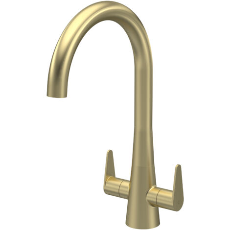 Nuie Samir Mono Kitchen Sink Mixer Tap Dual Lever Handle - Brushed Brass