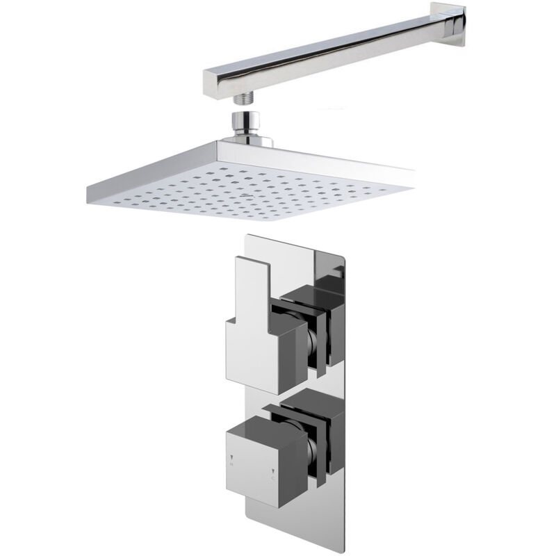 Sanford Twin Square Thermostatic Concealed Shower Valve with Fixed Head and Arm - Chrome - Nuie