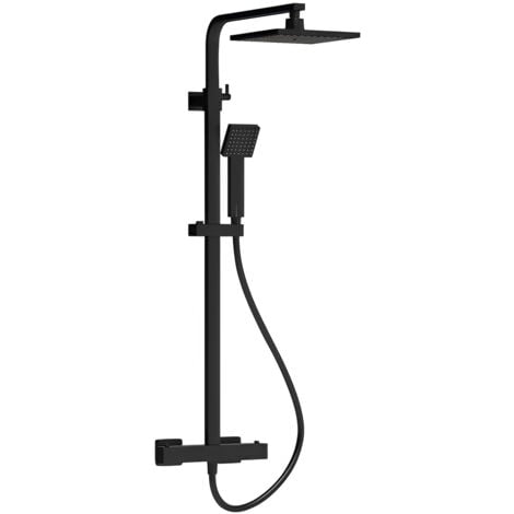 Nuie Square Thermostatic Bar Mixer Shower with Shower Kit and Fixed Head - Matt Black