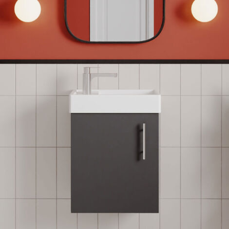 Nuie Valut Gloss Grey 400mm Wall Hung Single Door Vanity Unit and Compact Basin - MIN013