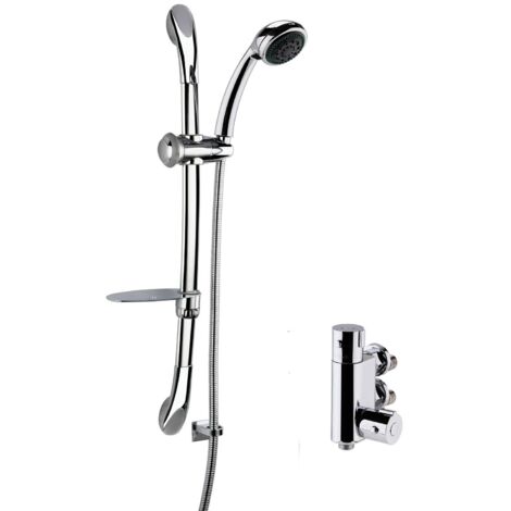 Nuie Vertical Thermostatic Bar Shower Valve with Luxury Curved Slider Rail Kit - Chrome