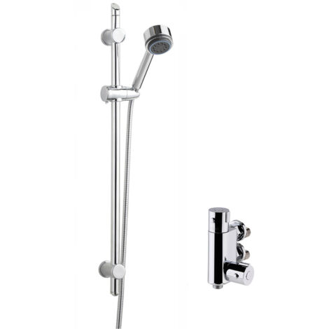 Nuie Vertical Thermostatic Bar Shower Valve with Single Function Slider Rail Kit - Chrome