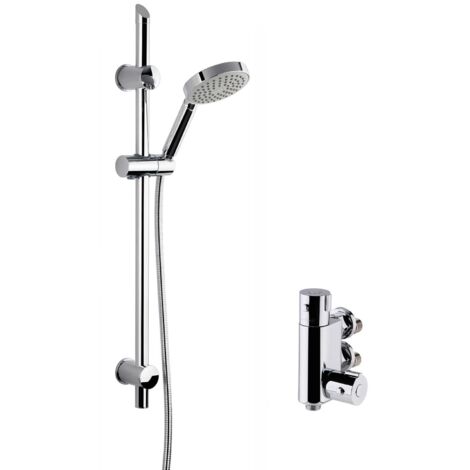 Nuie Vertical Thermostatic Bar Shower Valve with Slim Single Function Slider Rail Kit - Chrome
