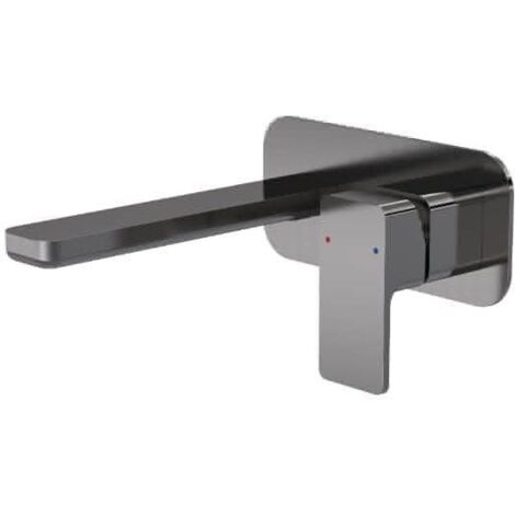 Nuie Windon 2-Hole Wall Mounted Basin Mixer Tap with Plate - Brushed Pewter