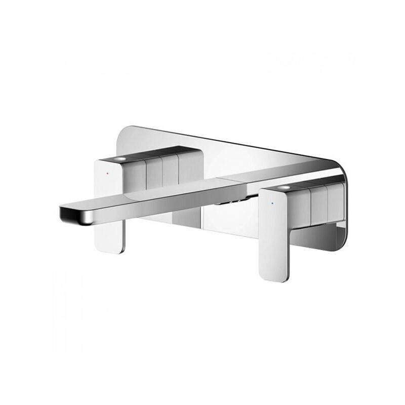 Windon 3-Hole Wall Mounted Basin Mixer Tap with Plate - Chrome - Nuie