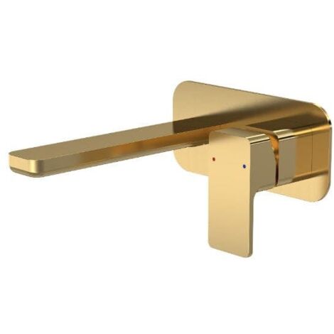 Nuie Windon Brushed Brass Wall Mounted 2 Tap Hole Basin Mixer with Plate - WIN828