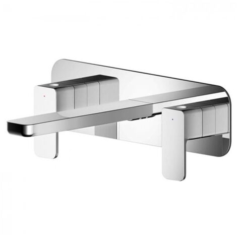 Nuie Windon Chrome Wall Mounted 3 Tap Hole Basin Mixer with Plate - WIN350