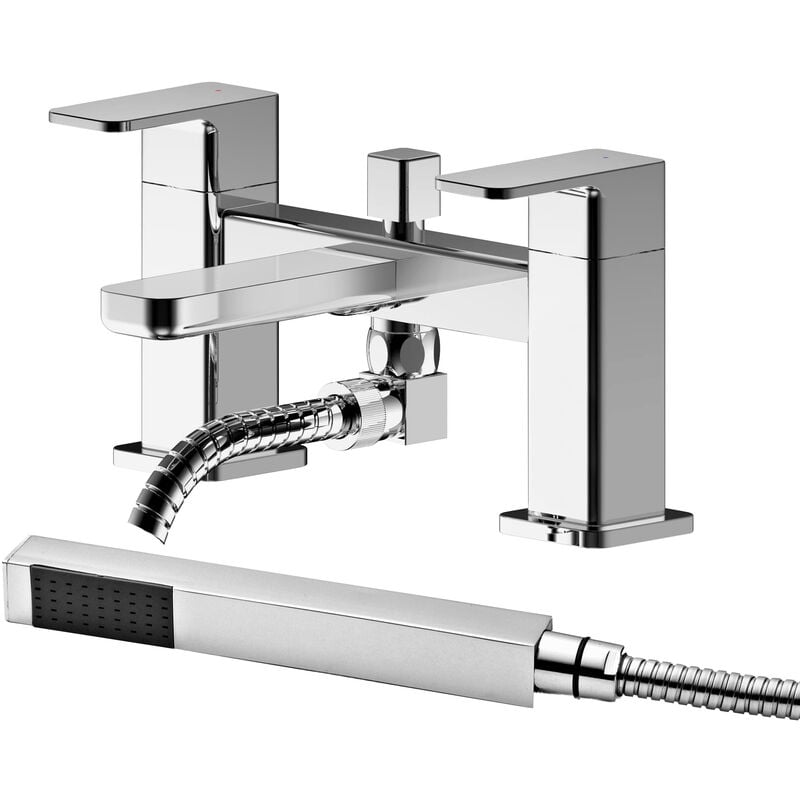Nuie - Windon Pillar Mounted Bath Shower Mixer Tap with Shower Kit - Chrome
