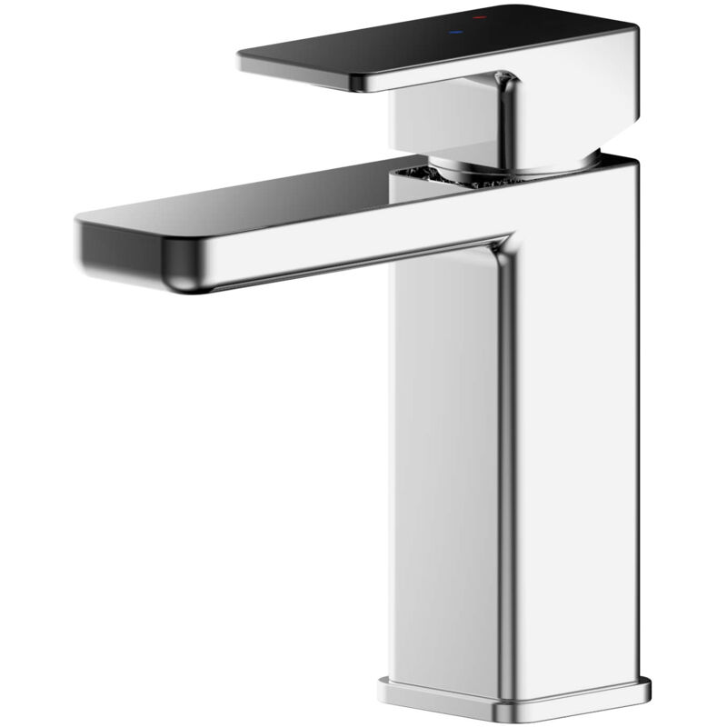 Windon Square Mono Basin Mixer Tap with Push Button Waste - Chrome - Nuie