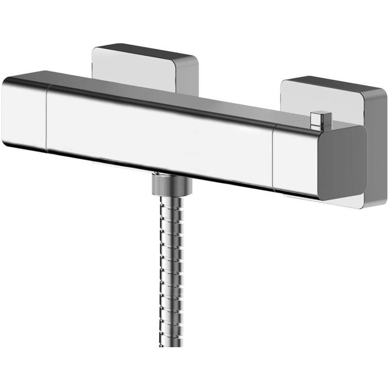 Windon Square Thermostatic Bar Shower Valve Bottom Outlet - Chrome - Nuie