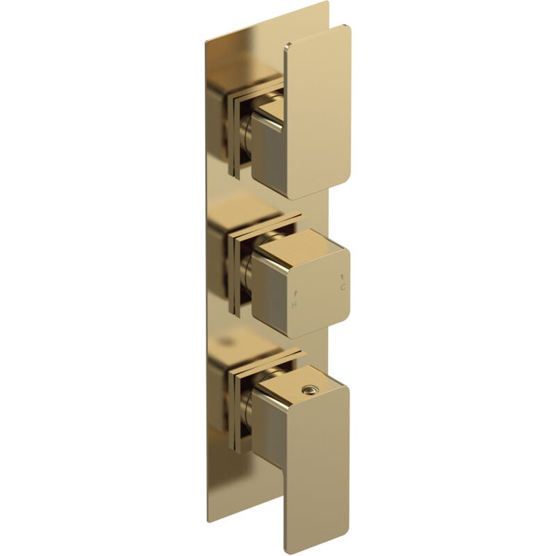 Windon Thermostatic Concealed Shower Valve with Diverter Triple Handle - Brushed Brass - Nuie