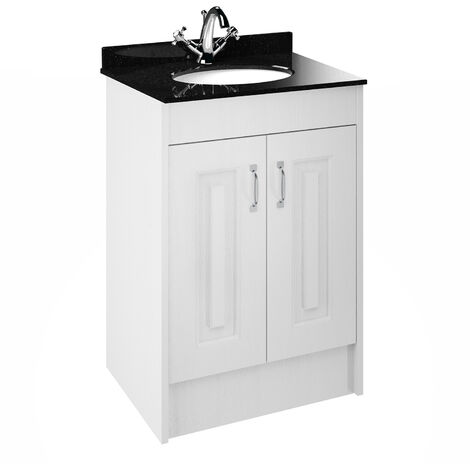 main image of "Nuie York Floor Standing Vanity Unit with Black Marble Basin 600mm Wide White Ash - 1 Tap Hole"