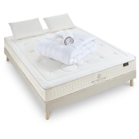 NUIT DE COTON  Pack Prêt à dormir PRELUDE 2.0 140x190 cm  Matelas Latex + Sommier + Accessoires