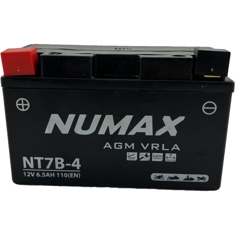 Numax – Batterie moto 12V 6Ah YT7B4 – AGM – 110A CCA – Dimensions 150x65x92mm – Polarité Plus à gauche