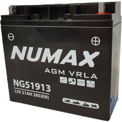 Numax – Batterie moto GEL 12V 21Ah – YG51913 – Technologie GEL pour Harley – CCA 285A – Dimensions 183x79x171mm