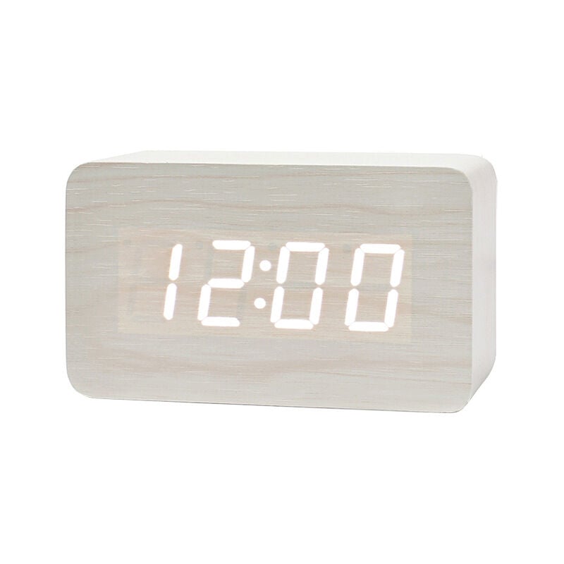 Fei Yu - Numérique Réveil Bois Réglable Luminosité Contrôle Vocal led Horloge Rectangle Affichage Temps Température Décor à La Maison
