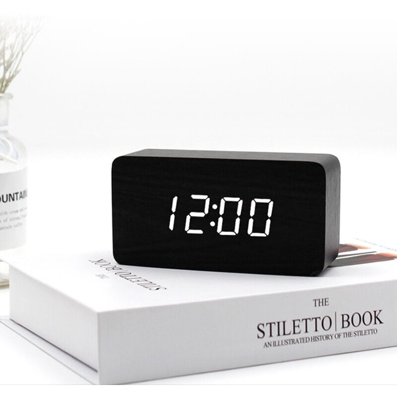 Fei Yu - Numérique Réveil Bois Réglable Luminosité Contrôle Vocal led Horloge Rectangle Affichage Temps Température Décor à La Maison