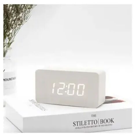 Numérique Réveil Bois Réglable Luminosité Contrôle Vocal LED Horloge Rectangle Affichage Temps Température Décor À La Maison (SKU produit : 95007781 SKU Offre : 1213CTD15)