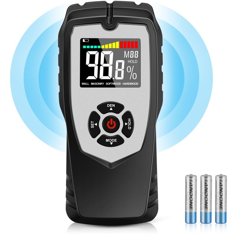 Numérique Testeur Humidité, Humidimètre sans Aiguille du bois avec 5 Modes avec Alarme Sonores Écran LCD pour Bois, Matériaux de Construction,