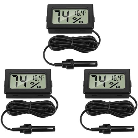 Numérique Thermomètre Hygromètre avec Sonde Externes Jauge de Température Humidité Mètre pour Reptile Incubateur Volaille Reptile Salle Séjour Bureau （3 Pièces）