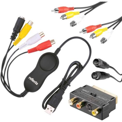 Numériseur vidéo USB pour vidéos analogiques – Entrées Péritel, S-Video, RCA – Logiciel honestech VHS to DVD inclus – Résolution PAL/NTSC – Reflecta