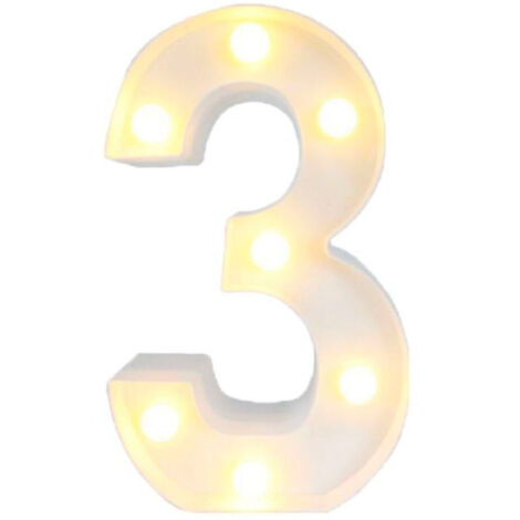 Numero 3 Luminoso Con Luci Led A Batteria Decorazioni Per La Casa Dim. 22 Cm