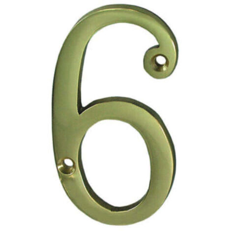 Numero civico 6 inglese in ottone lucido - 5 pz