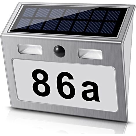 Numéro de maison à éclairage solaire avec 7 LED, numéro de maison solaire Lampe de numéro de maison solaire avec interrupteur crépusculaire Détecteur de mouvement en acier inoxydable, respectueux de l
