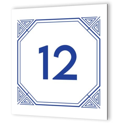 Numéro de maison extérieur personnalisable - Plaque Dibond Blanc - Pictogramme Bleu, modèle Géométrique - 20x20 cm, épaisseur 3 mm