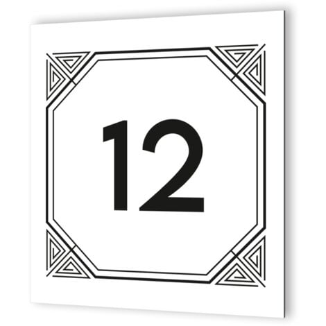 Numéro de maison extérieur personnalisable - Plaque Dibond blanc - Pictogramme noir, modèle géométrique - 20x20 cm, épaisseur 3 mm, fixation multiple