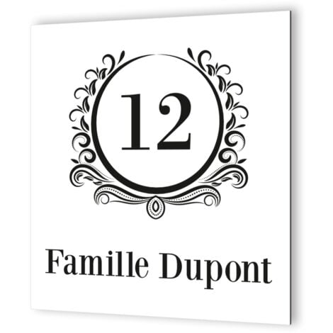 Numéro de maison extérieur personnalisable - Plaque maison en Dibond blanc - Pictogramme noir, modèle Luxury - 20x20 cm, épaisseur 3 mm, fixation multiple