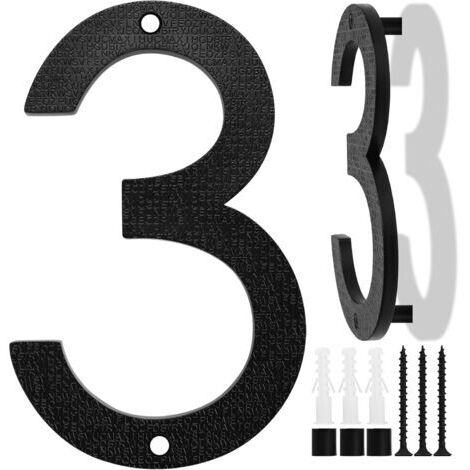 Numéro de Maison Grande Taille Noire, 20cm, Plaque Flottante de Numéro de Maison, Numéro de Rue/Porte en Plastique ABS Effet 3D pour Bureaux, Boîtes Aux Lettres, Garages (Numéro 3)