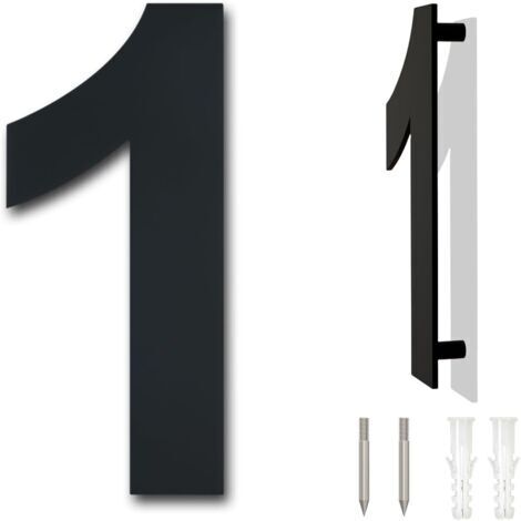 Numéro de maison moderne brossée - 6 pouces, hauteur 152 mm, acier inoxydable massif 304, plaqué noir (numéro 1 Un)