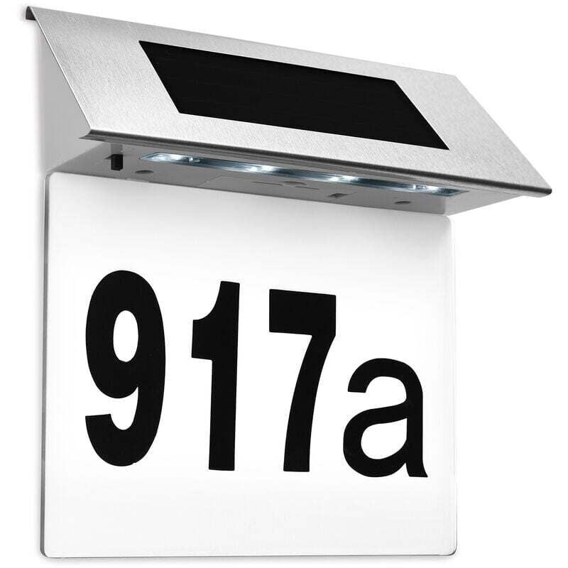 Numéro de maison solaire en acier inoxydable avec 4 led fortes, numéro de maison avec lampe solaire led, applique murale extérieure avec numéro de