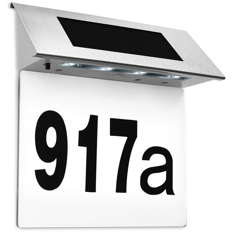 Numéro de maison solaire en acier inoxydable avec 4 led fortes, numéro de maison avec lampe solaire led, applique murale extérieure avec numéro de