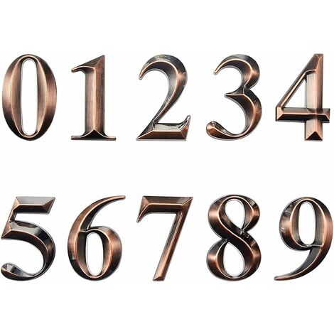 main image of "Numéro de porte Lot de 20 autocollants en 3D pour boîte aux lettres de 0 à 9.5 cm, pour appartement, bureau, maison ou extérieur (cuivre)"
