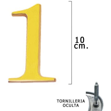 Numero Latón "1" 10 cm. con Tornilleria Oculta (Blister 1 Pieza)