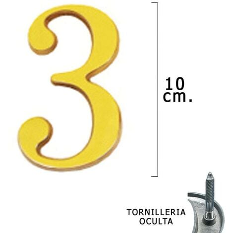numero latón 3 10 cm. con tornilleria oculta (blister 1 pieza)